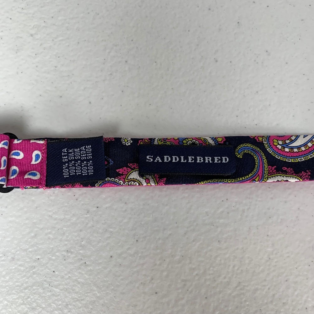 Saddlebred 100% Silk Pink/Navy Paisley Reversible Bowtie - Picture 6 of 6